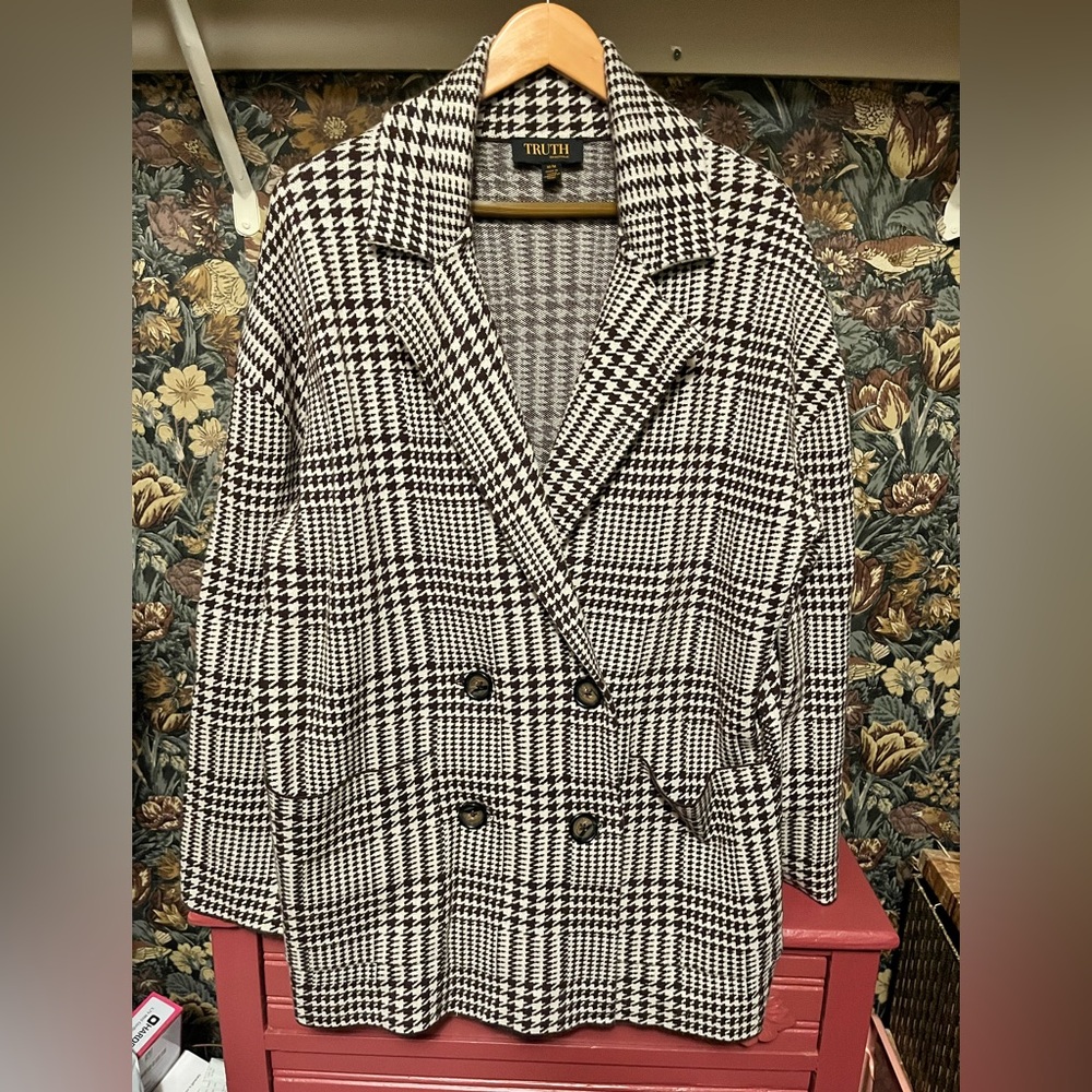 Truth by Republic Women's Dark Brown and White Houndstooth Coat